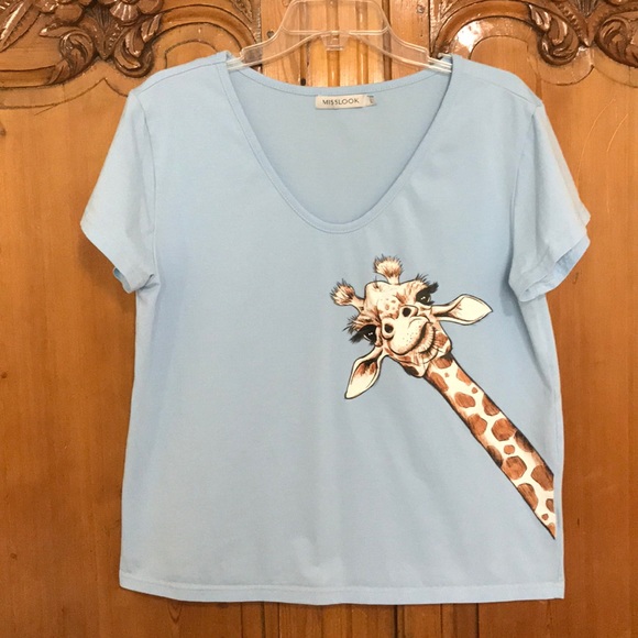 MISSLOOK Tops - MISSLOOK Giraffe Graphic Round neck Tee